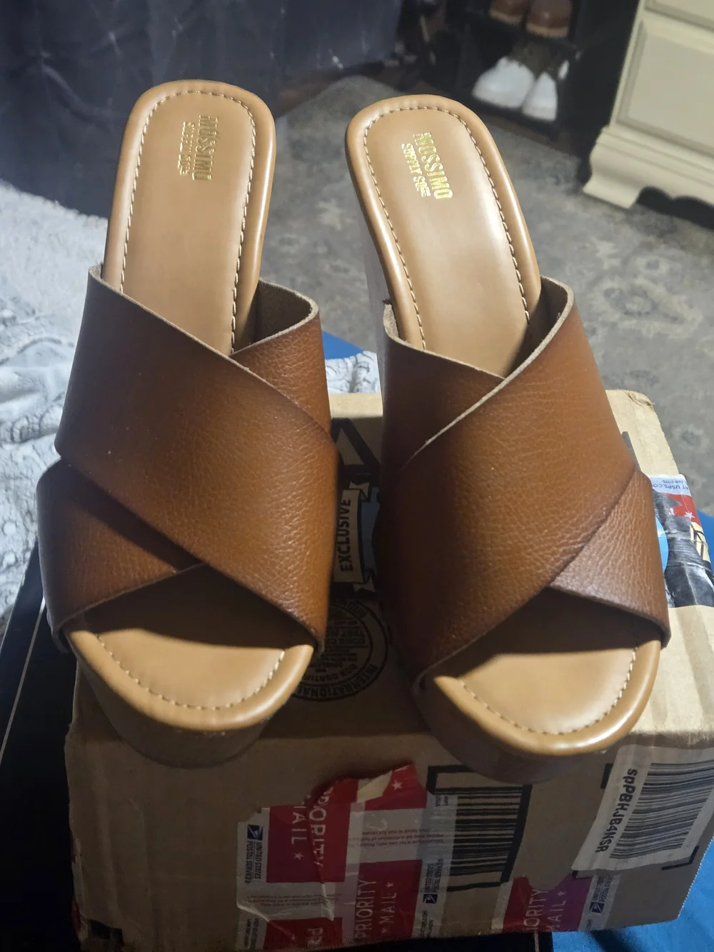 Mossimo Brown Crisscross Wedge Slide Sandals